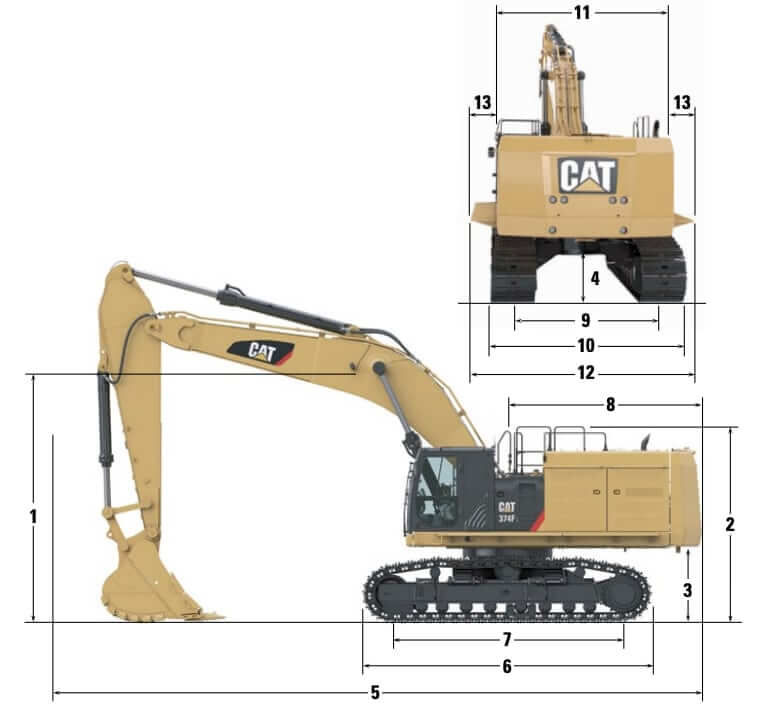 Размеры экскаватора CAT 374F L