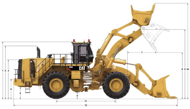 Габариты и размеры погрузчика CAT 992K