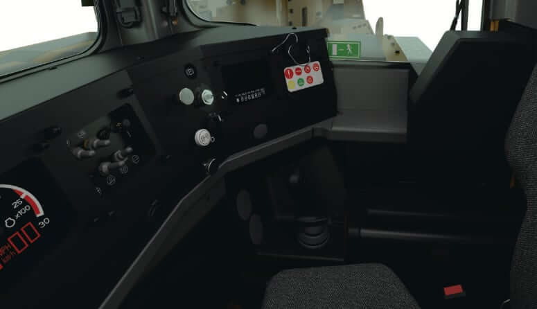 Интерьер кабины поземного погрузчика CAT R1300G