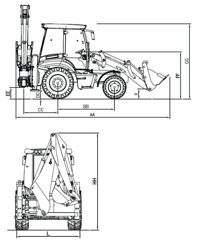 Размеры экскаватора-погрузчика Hidromek 102B Maestro