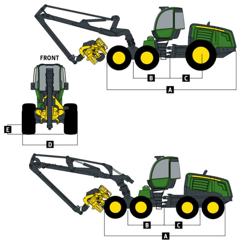 Габариты и размеры John Deere 1270G 6х6 и 8х8