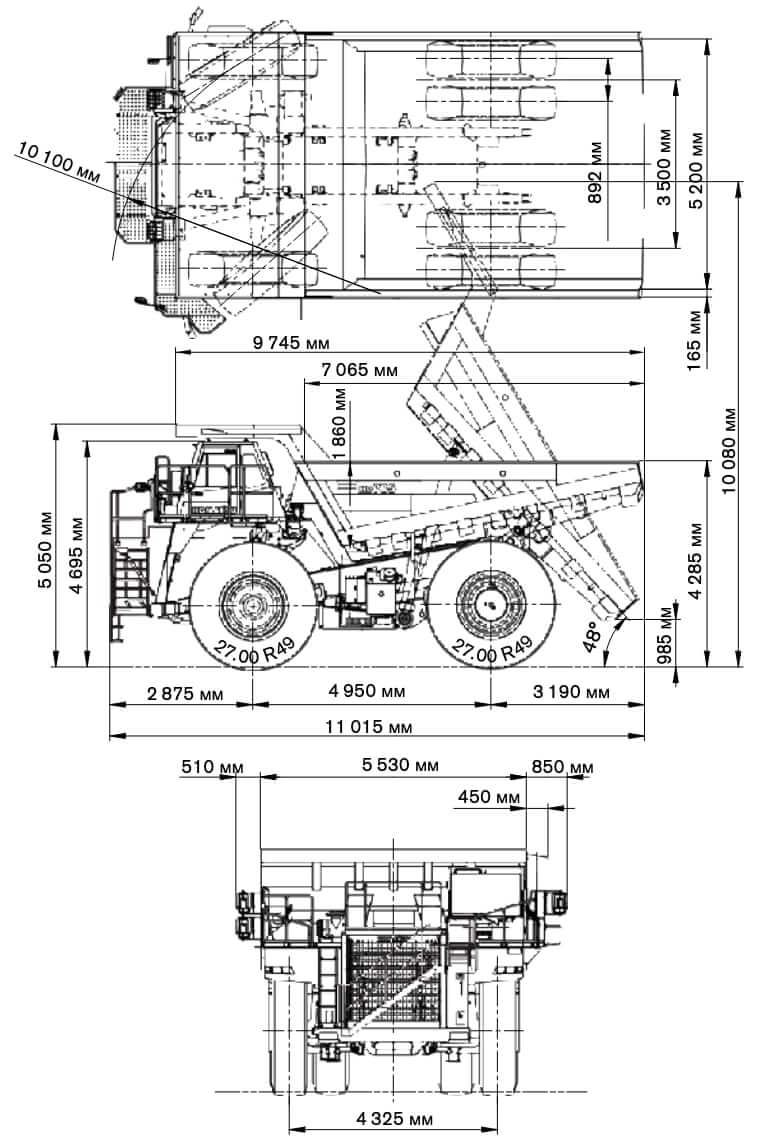 Габариты и размеры Komatsu HD785-7