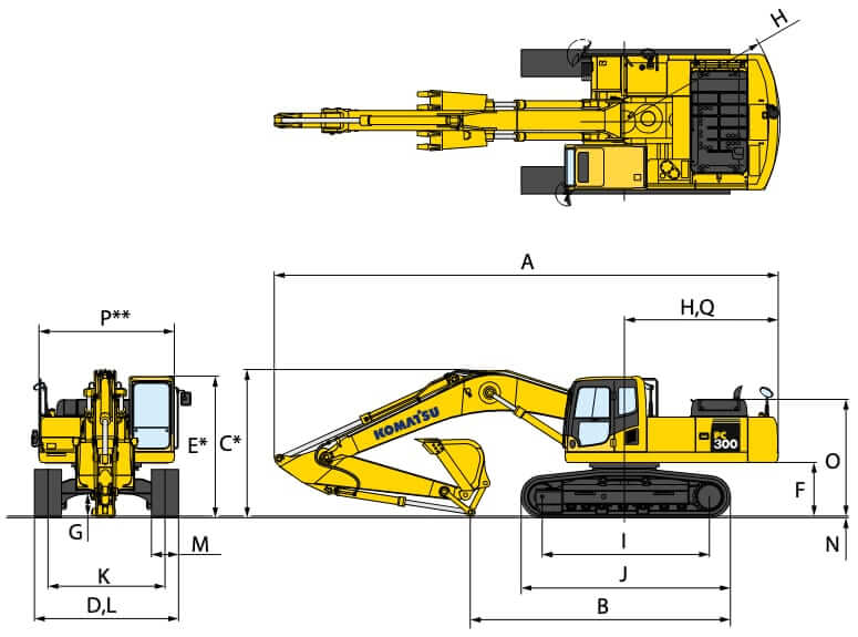 Вес и размеры экскаватора Komatsu PC300-8M0