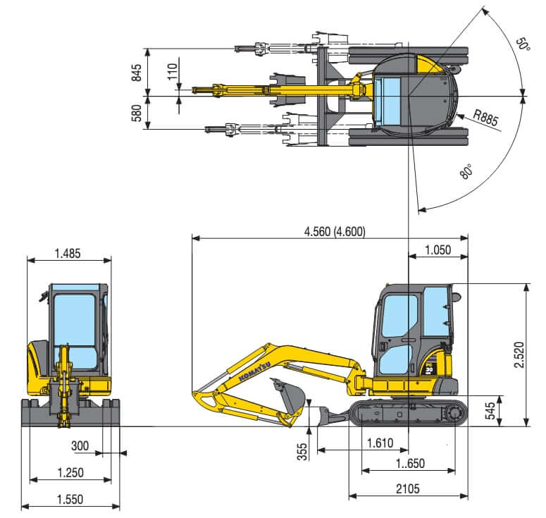 Размеры мини-экскаватора Komatsu PC30MR-3