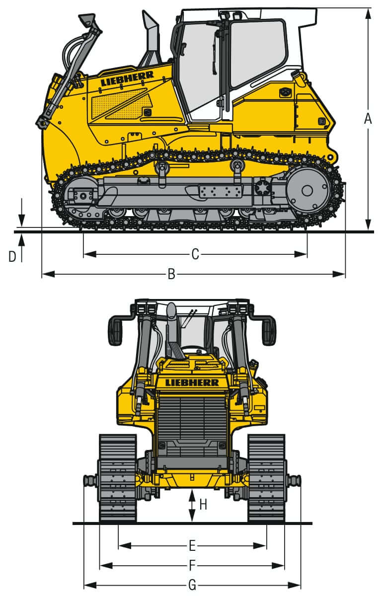 Размеры бульдозера Liebherr PR 736 Litronic
