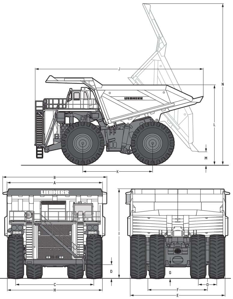 Габариты и размеры самосвала Liebherr T284