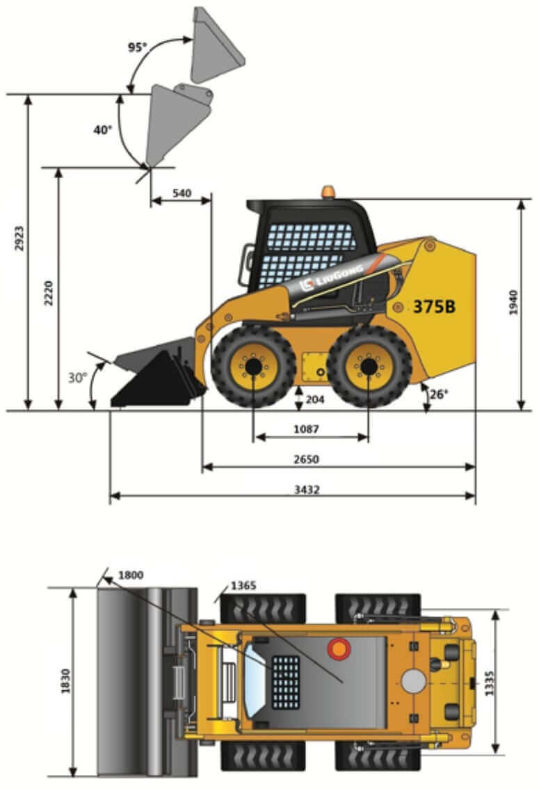 Размеры мини-погрузчика LiuGong CLG 375B