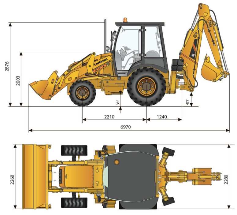 Размеры экскаватора-погрузчика LiuGong CLG 766A
