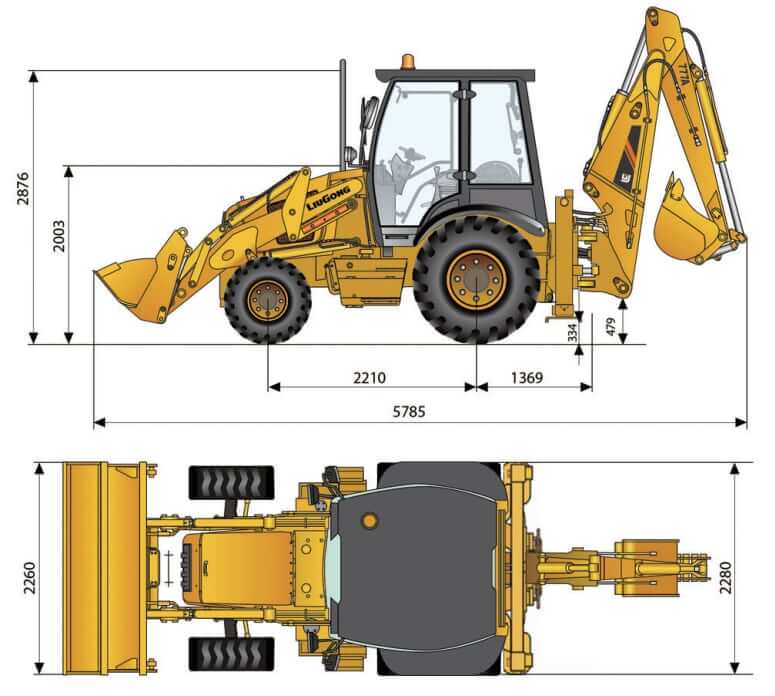 Размеры экскаватора-погрузчика LiuGong 777A