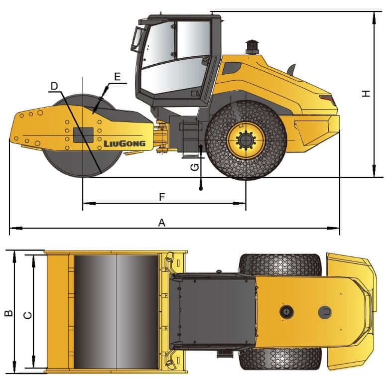 Вес и размеры виброкатка LiuGong CLG 6616E