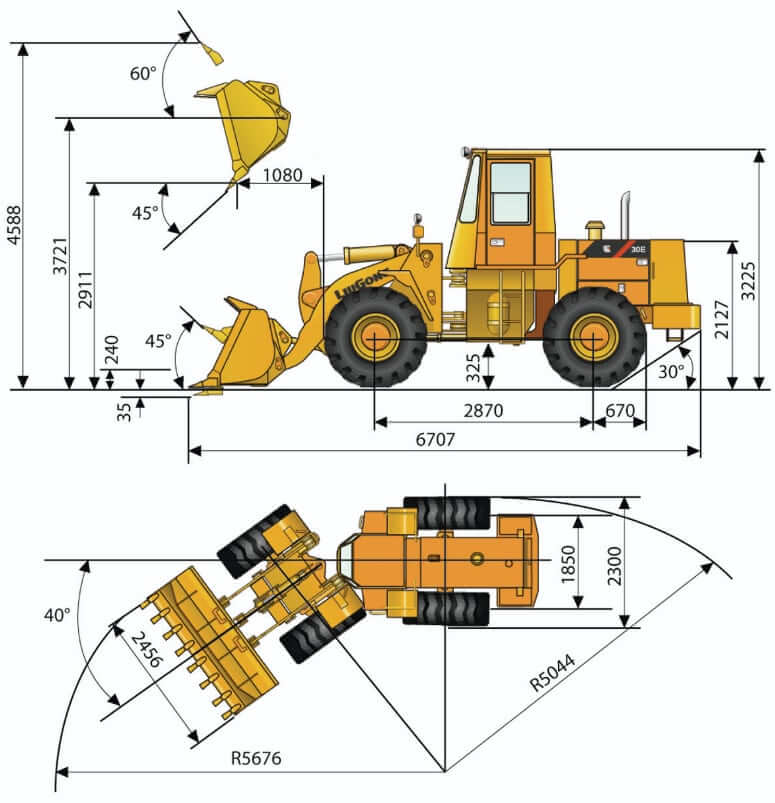 Размеры и вес фронтального погрузчика LiuGong ZL30E