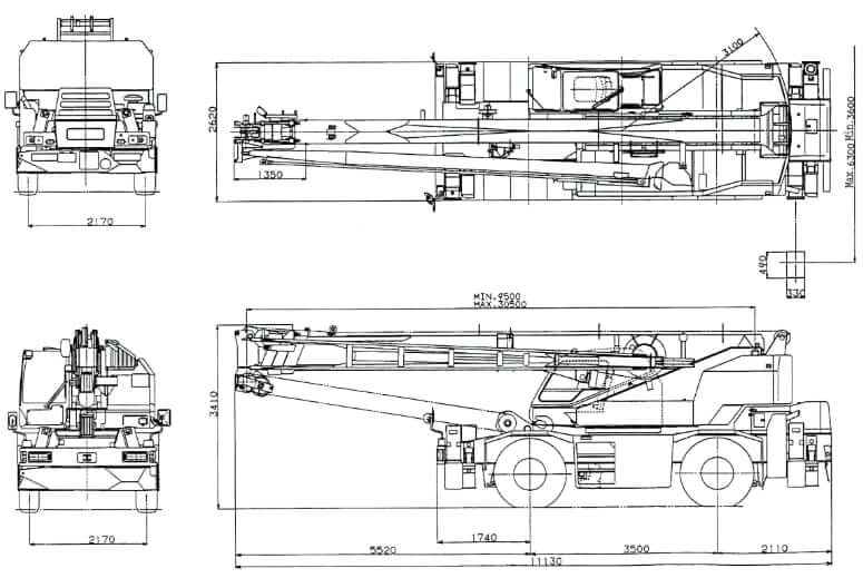 Габариты и размеры Tadano TR250M-6