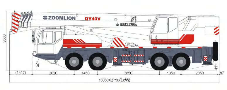 Размеры автокрана Zoomlion QY40V531